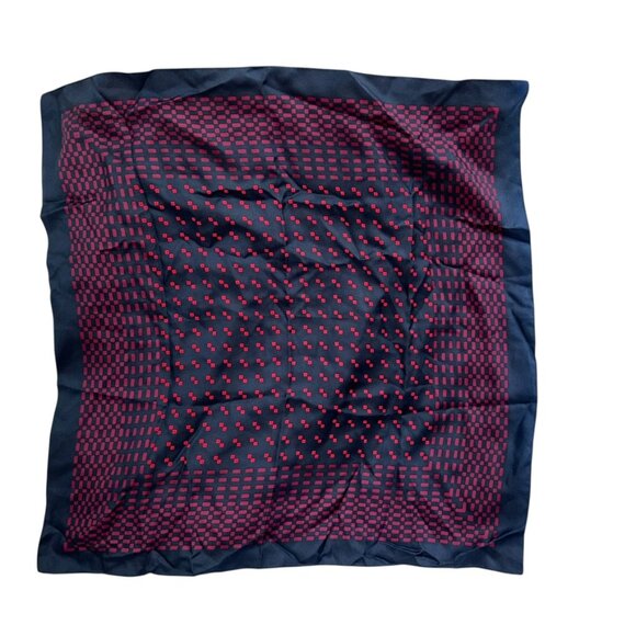 Silk navy blue pink burgundy graphic print scarf 24 inch square - Picture 1 of 4